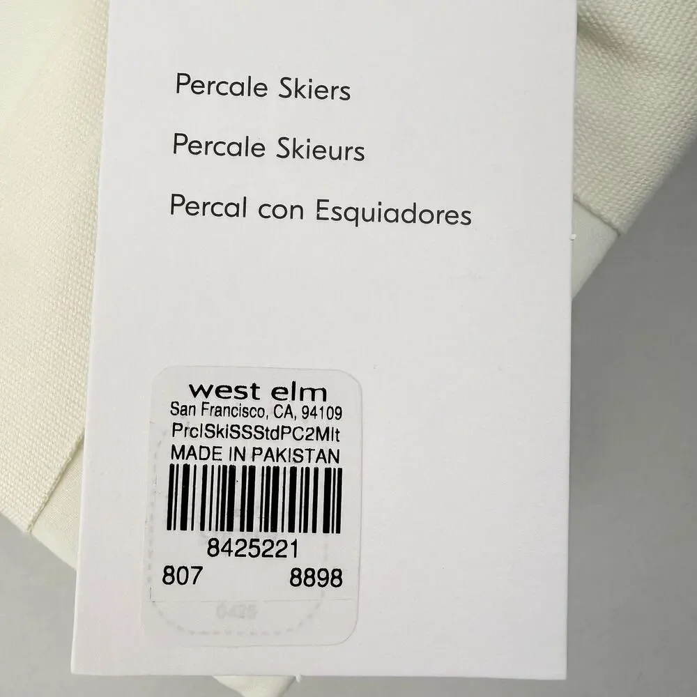 West Elm Skiers Pillowcases Set Of 2 Standard Percale Cream Cotton Winter New